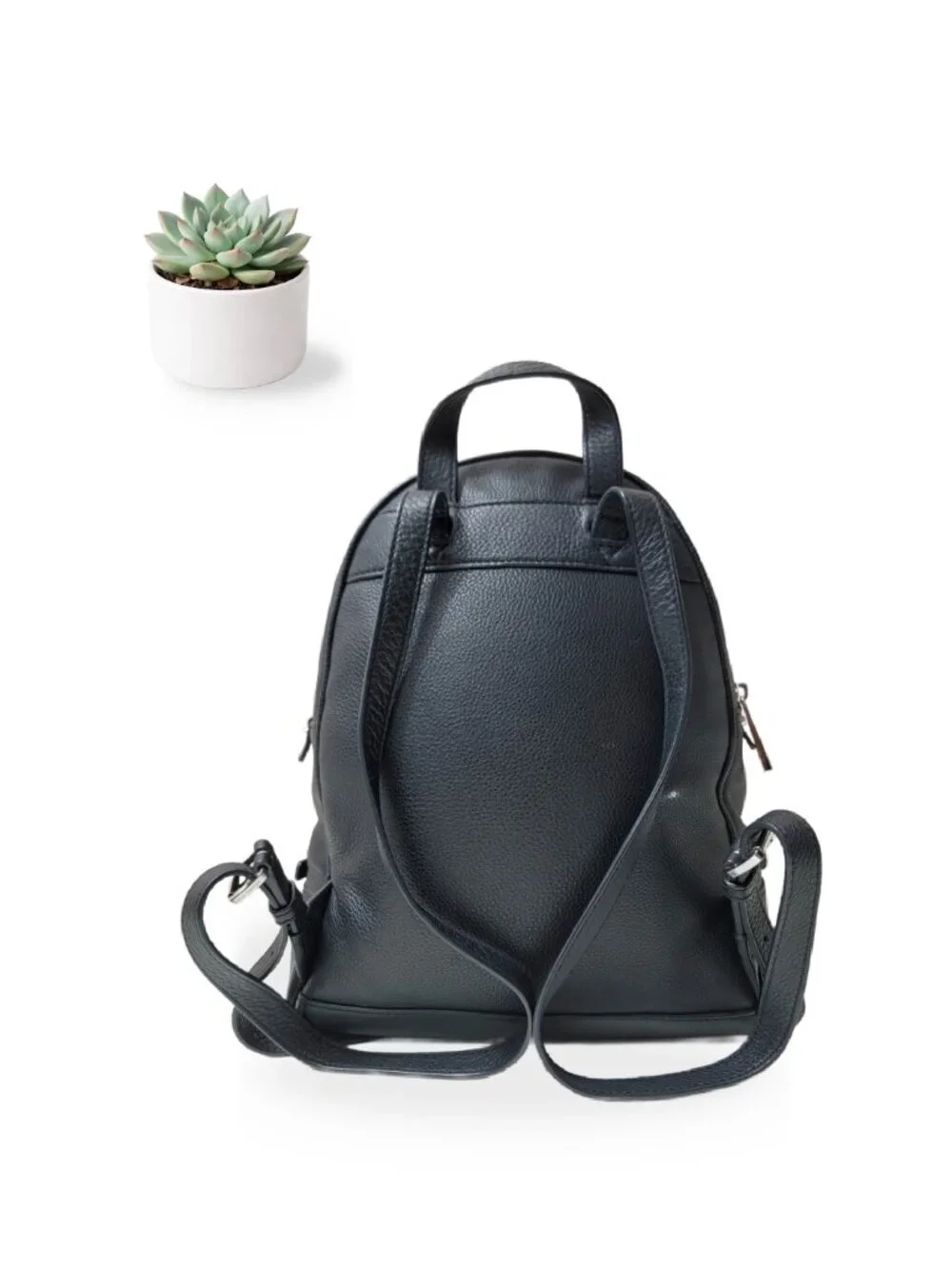 Michael Kors Rhea Medium Black Pebbled Leather Backpack Bag Silver 30S5SEZB1L